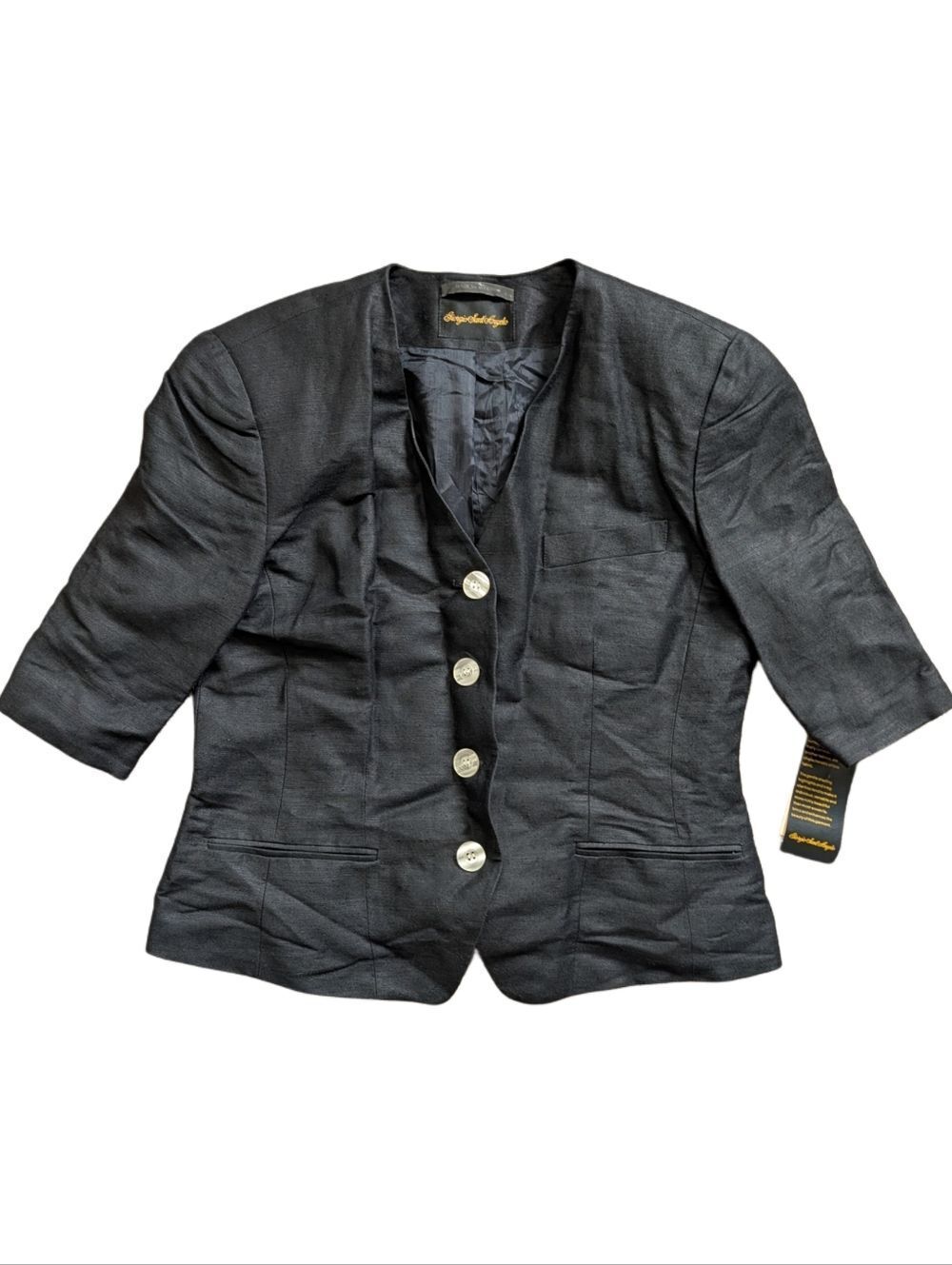 Giorgio Sant Angelo Womens Black Linen Tailored Button Front Jacket NWT Size 12